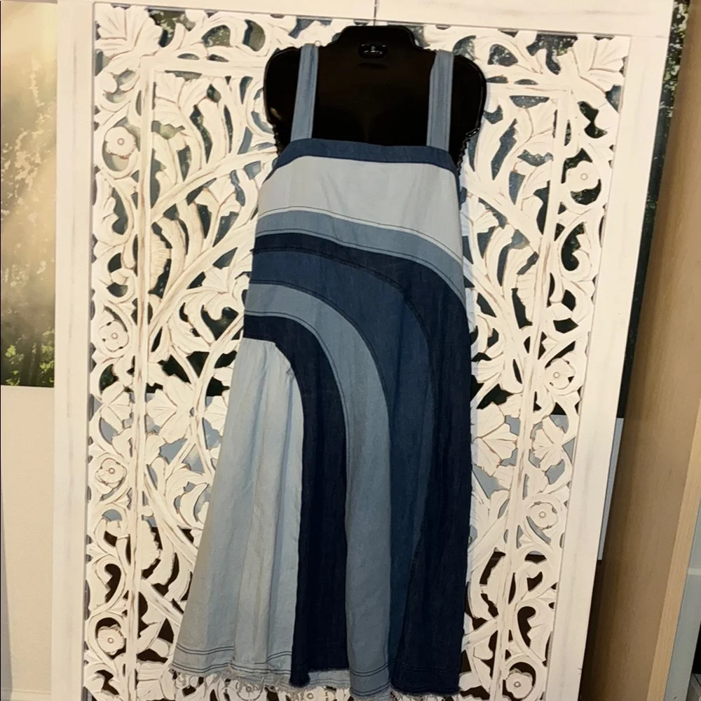 Anthropologie PILCRO myriad Blue Denim seamed smocked elastic back center 4 fit - Picture 4 of 12